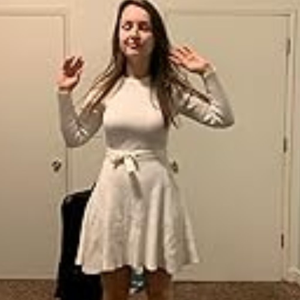 Women's Crewneck Long Sleeve Tie Waist A-Line Swing Bodycon Short Dress Casual S